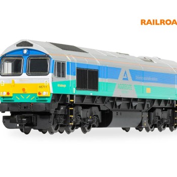 Hornby R30428 Railroad Plus Class 66 Aggregates Industries - 66711 Sence Diesel Locomotive - Era 11