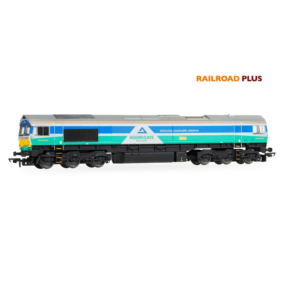 Hornby R30428 Railroad Plus Class 66 Aggregates Industries - 66711 Sence Diesel Locomotive - Era 11