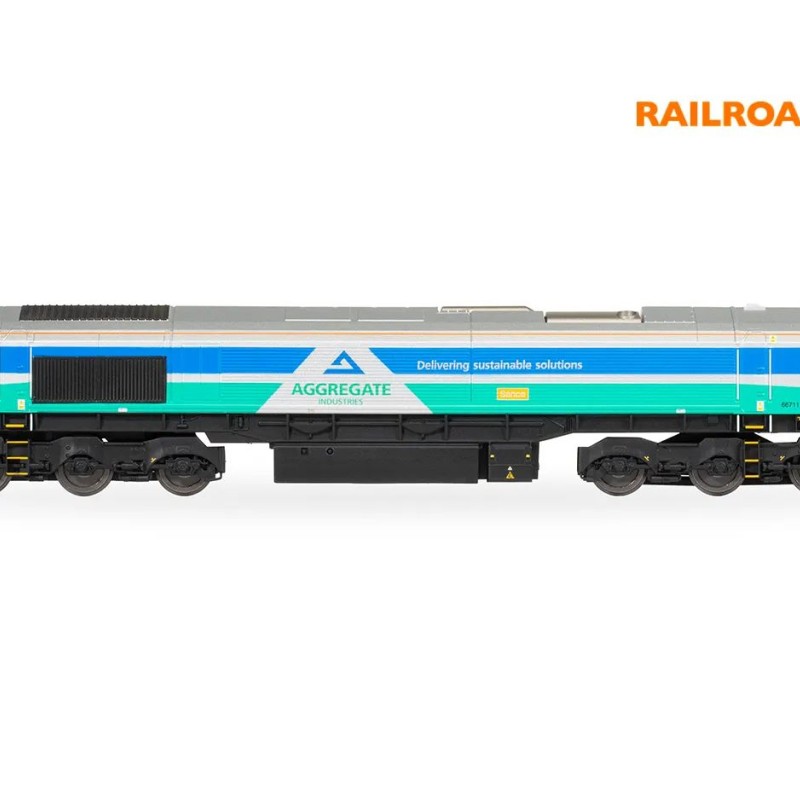 Hornby R30428 Railroad Plus Class 66 Aggregates Industries - 66711 Sence Diesel Locomotive - Era 11