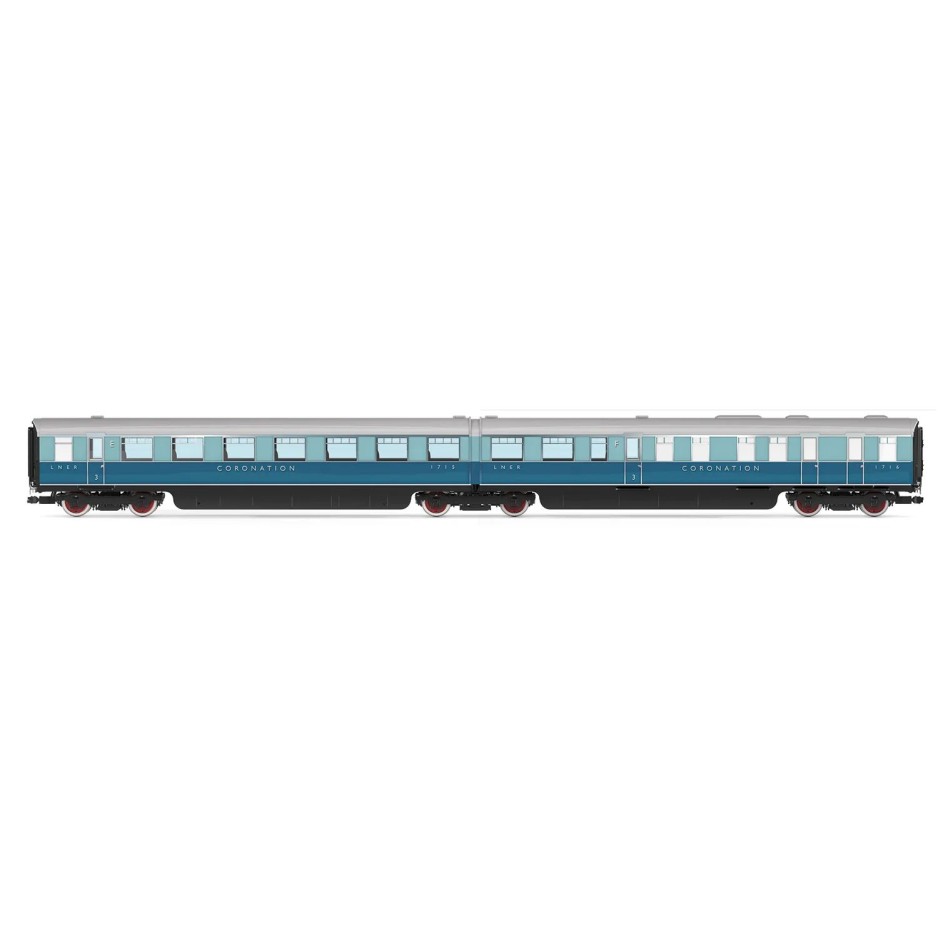 Hornby R40225 LNER Coronation Open Third & Kitchen Third Articulated Coach Pack - Era 3 OO Scale