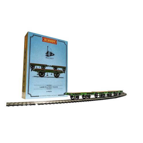 Hornby R60014 L&MR Flat Bed Wagons Three Wagon Pack Stephenson's Rocket - Era 1 OO Scale