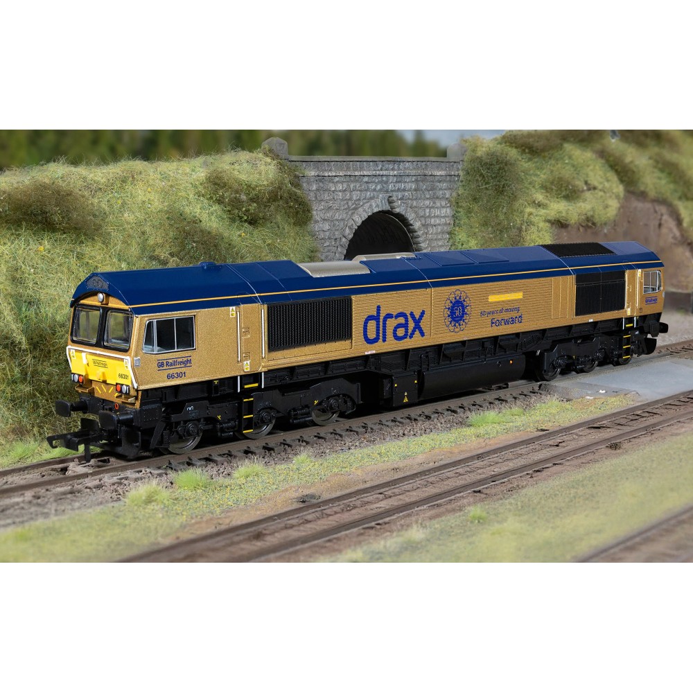 Hornby R30461 RailRoad GB Railfreight Class 66 Diesel Locomotive 66301 Drax Power Station 50 - Gold Livery Drax 50th Anniversary - Era 11