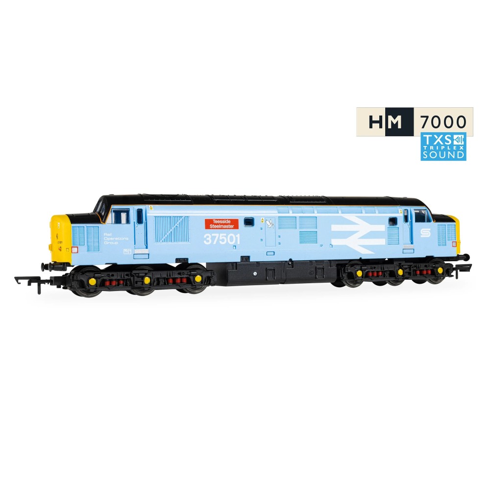 Hornby R30545TXS RailRoad Plus British Steel Class 37 - Teesside Steelmaster - Co-Co 37501 Diesel Locomotive Digital sound fitted