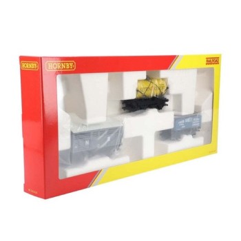 Hornby R60135 RailRoad Triple Wagon Pack LWB Open Wagon + Brake Van + SWB Wagon - Era 3