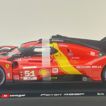 Bburago 18-16301 #51 - Ferrari 499P No 51 Winner 24h LeMans 2023 Pier Guidi, Calado, Giovinazzi Box Damage - Scale 1:18 