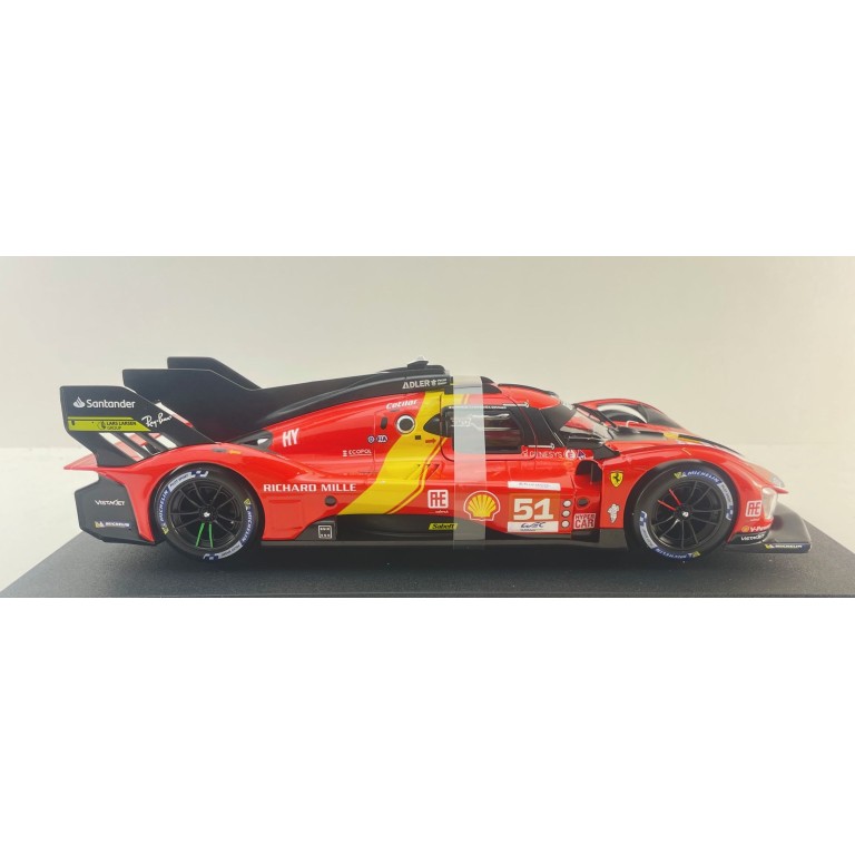 Bburago 18-16301 #51 - Ferrari 499P No 51 Winner 24h LeMans 2023 Pier Guidi, Calado, Giovinazzi Box Damage - Scale 1:18 