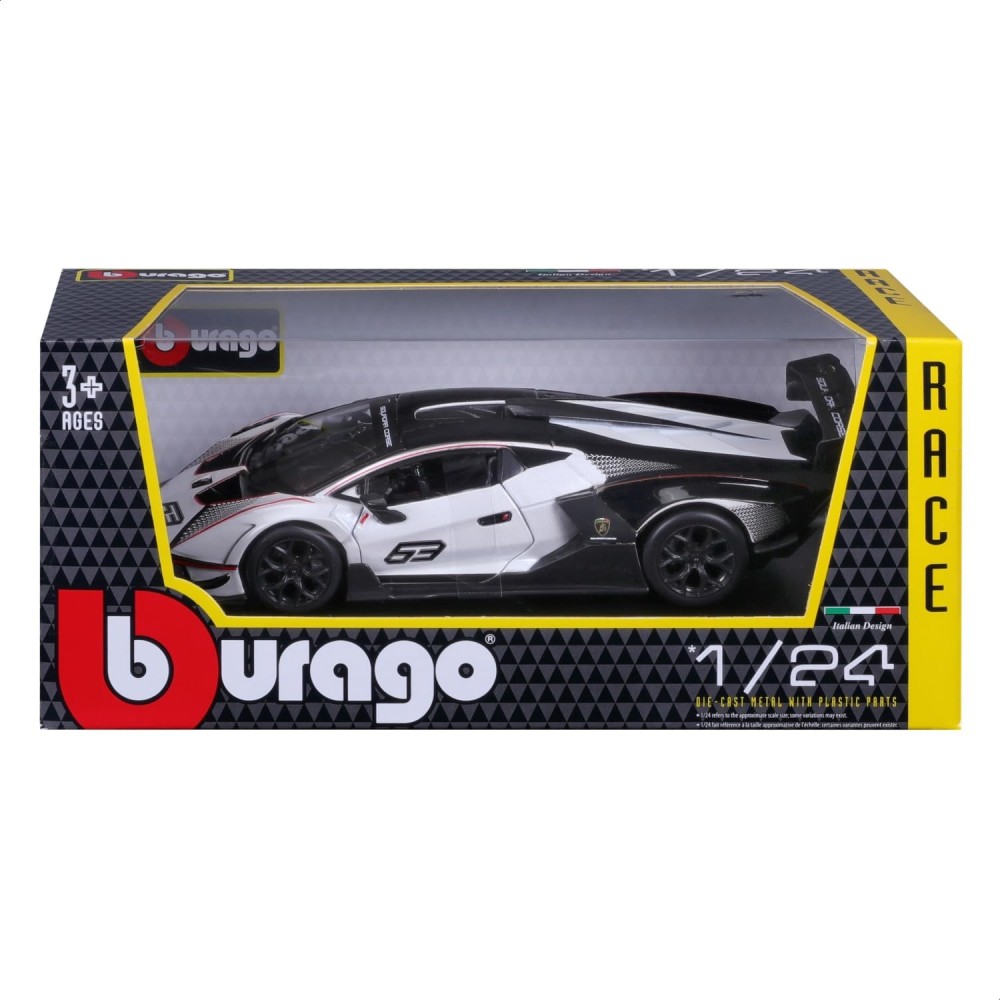 Bburago 18-28023 - 2021 Lamborghini Essenza SCV12 Sports Car White Black - Scale 1:24