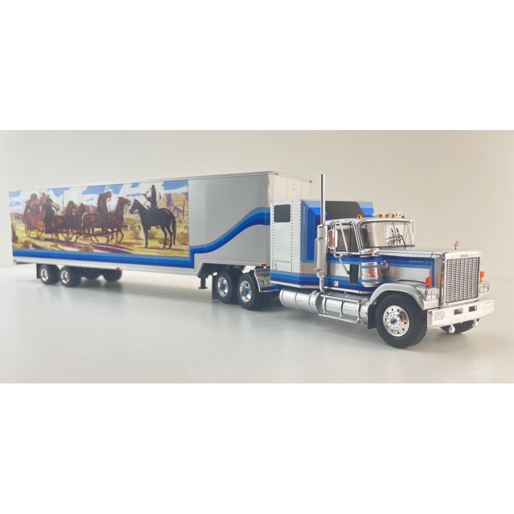 IXO TR039.22 - 1980 GMC General 6x4 Truck with Box Trailer Silver Smokey and the Bandit Style - Scale 1:43