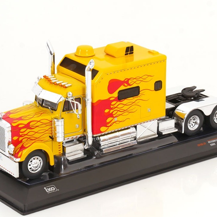 IXO TR193.22 - 2002 Peterbilt T 379 Custom 6x4 Prime Mover Yellow / Red Flames - Scale 1:43