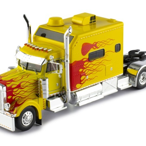 IXO TR193.22 - 2002 Peterbilt T 379 Custom 6x4 Prime Mover Yellow / Red Flames - Scale 1:43