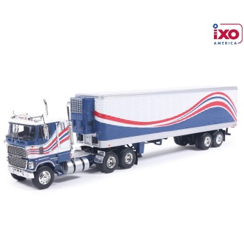 IXO U64TRTR001S - 1976 Ford CL 9000 6x4 Truck with Vintage Reefer Traile Red White Blue - Scale 1:64