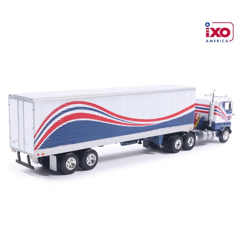 IXO U64TRTR001S - 1976 Ford CL 9000 6x4 Truck with Vintage Reefer Traile Red White Blue - Scale 1:64