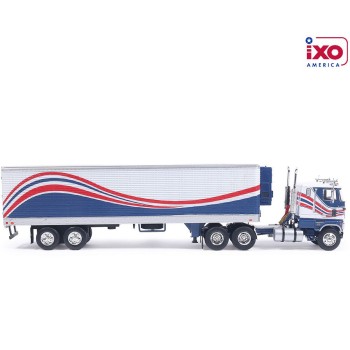 IXO U64TRTR001S - 1976 Ford CL 9000 6x4 Truck with Vintage Reefer Traile Red White Blue - Scale 1:64