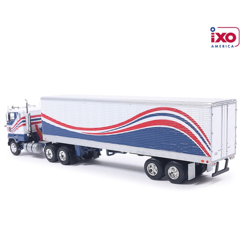 IXO U64TRTR001S - 1976 Ford CL 9000 6x4 Truck with Vintage Reefer Traile Red White Blue - Scale 1:64