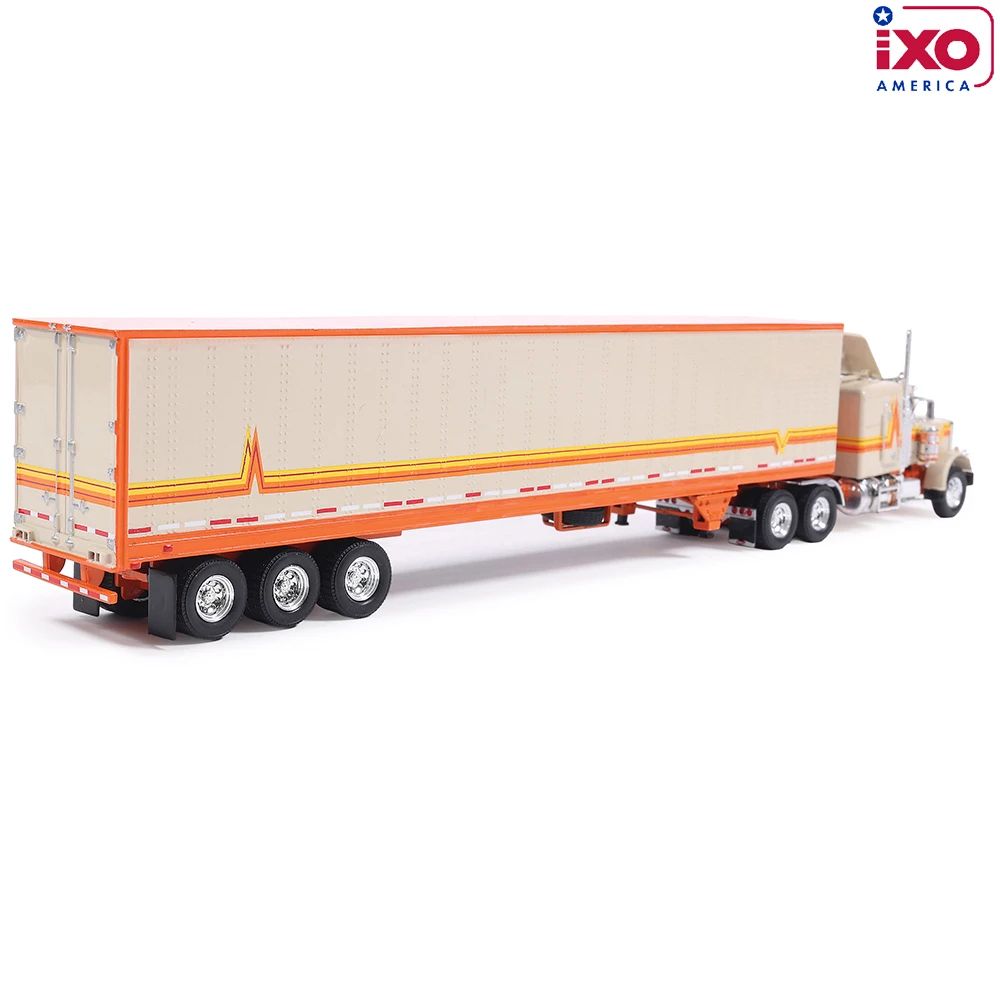 IXO U64TRTR002M - 1973 Peterbilt 359 6x4 Truck with Modern Reefer Trailer Orange Cream - Scale 1:64