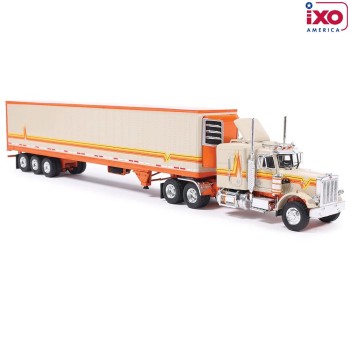 IXO U64TRTR002M - 1973 Peterbilt 359 6x4 Truck with Modern Reefer Trailer Orange Cream - Scale 1:64