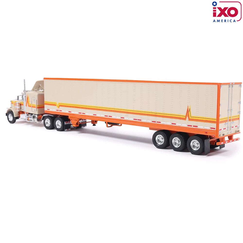 IXO U64TRTR002M - 1973 Peterbilt 359 6x4 Truck with Modern Reefer Trailer Orange Cream - Scale 1:64