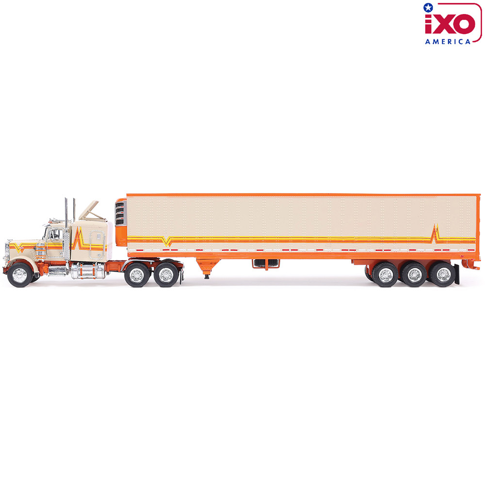 IXO U64TRTR002M - 1973 Peterbilt 359 6x4 Truck with Modern Reefer Trailer Orange Cream - Scale 1:64