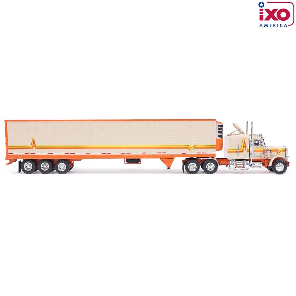 IXO U64TRTR002M - 1973 Peterbilt 359 6x4 Truck with Modern Reefer Trailer Orange Cream - Scale 1:64