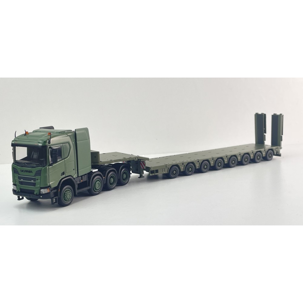 MASDI - Army Scania R650 8x4 Prime Mover with 8 axle Semi Low Loader Trailer Panther - Scale 1:64