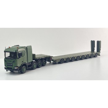 MASDI - Army Scania R650 8x4 Prime Mover with 8 axle Semi Low Loader Trailer Panther - Scale 1:64