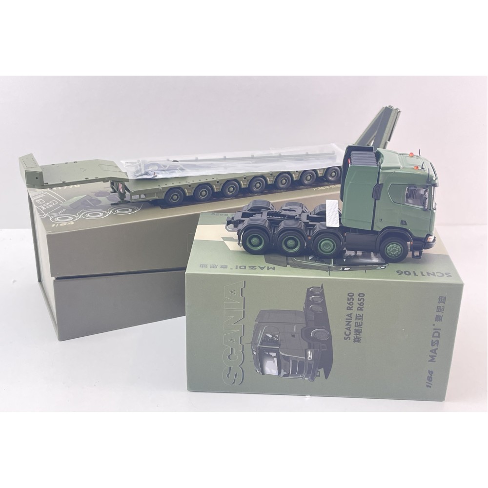 MASDI - Army Scania R650 8x4 Prime Mover with 8 axle Semi Low Loader Trailer Panther - Scale 1:64