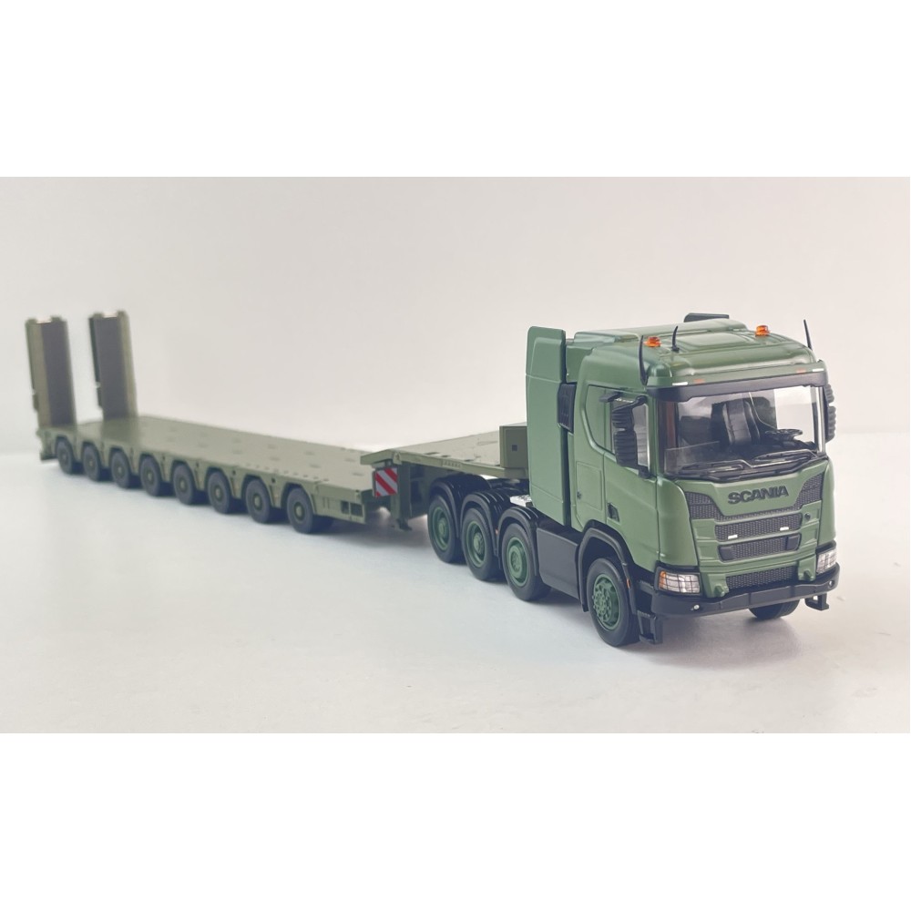 MASDI - Army Scania R650 8x4 Prime Mover with 8 axle Semi Low Loader Trailer Panther - Scale 1:64