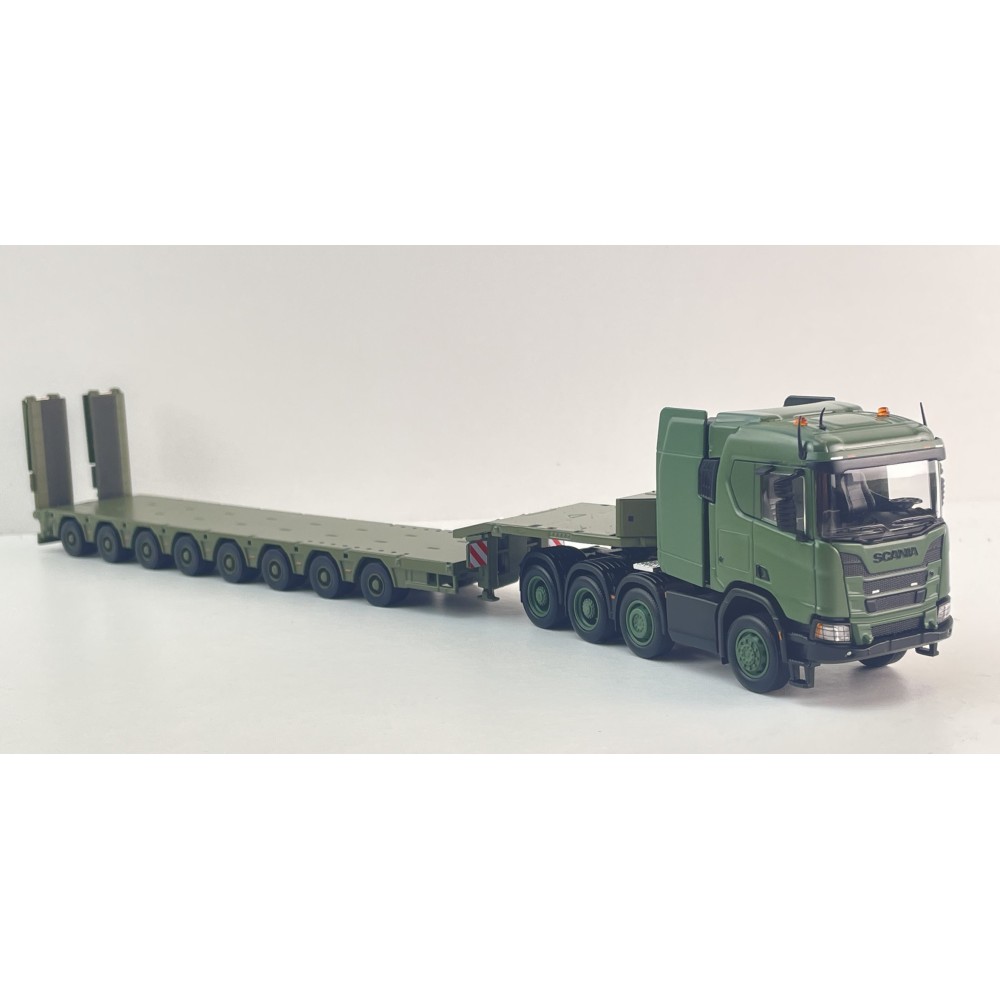 MASDI - Army Scania R650 8x4 Prime Mover with 8 axle Semi Low Loader Trailer Panther - Scale 1:64