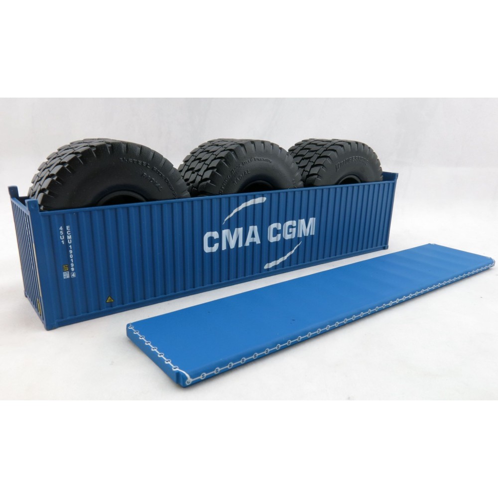 Iconic Replicas - 40 ft Shipping Container Open Top with Mining Truck Tyre Load - CMA CGM - Scale 1:50