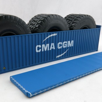 Iconic Replicas - 40 ft Shipping Container Open Top with Mining Truck Tyre Load - CMA CGM - Scale 1:50