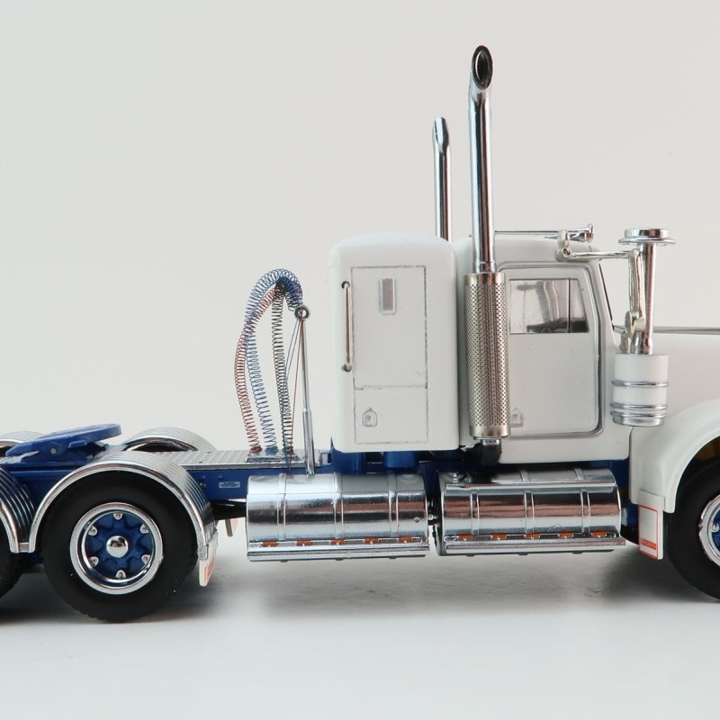 Iconic Replicas - Australian Kenworth W900 6x4 Lowline Bunk Truck White Blue Spider - Scale 1:50