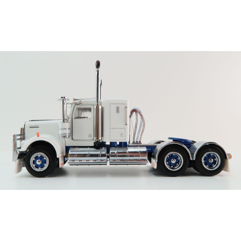 Iconic Replicas - Australian Kenworth W900 6x4 Lowline Bunk Truck White Blue Spider - Scale 1:50