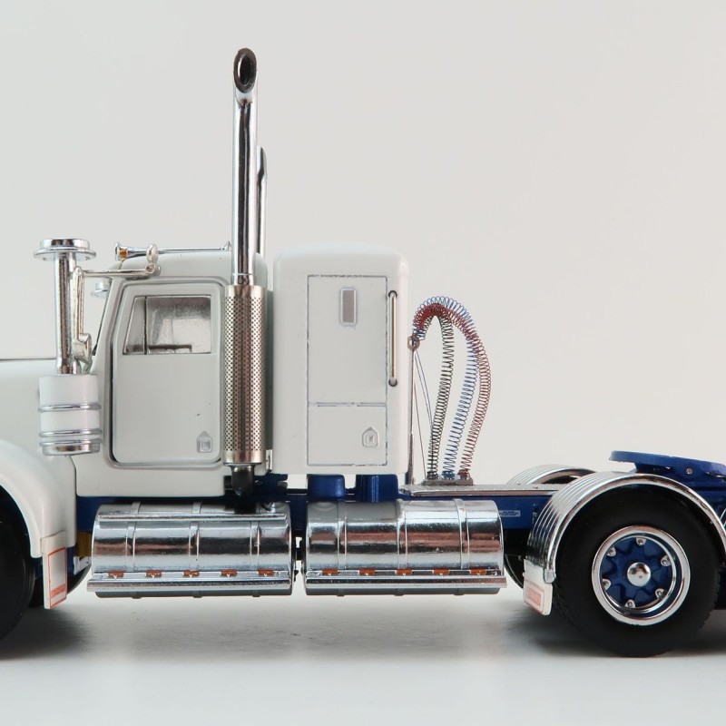 Iconic Replicas - Australian Kenworth W900 6x4 Lowline Bunk Truck White Blue Spider - Scale 1:50