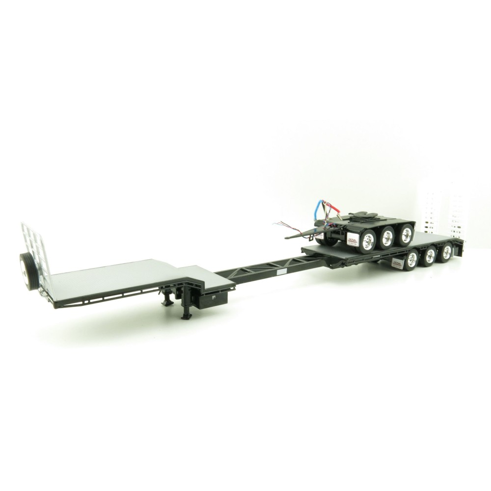 Iconic Replicas - Custom Transport Equipment CTE 45' Extendable Drop Deck Trailer with 3axle Dolly Black - Scale 1:50