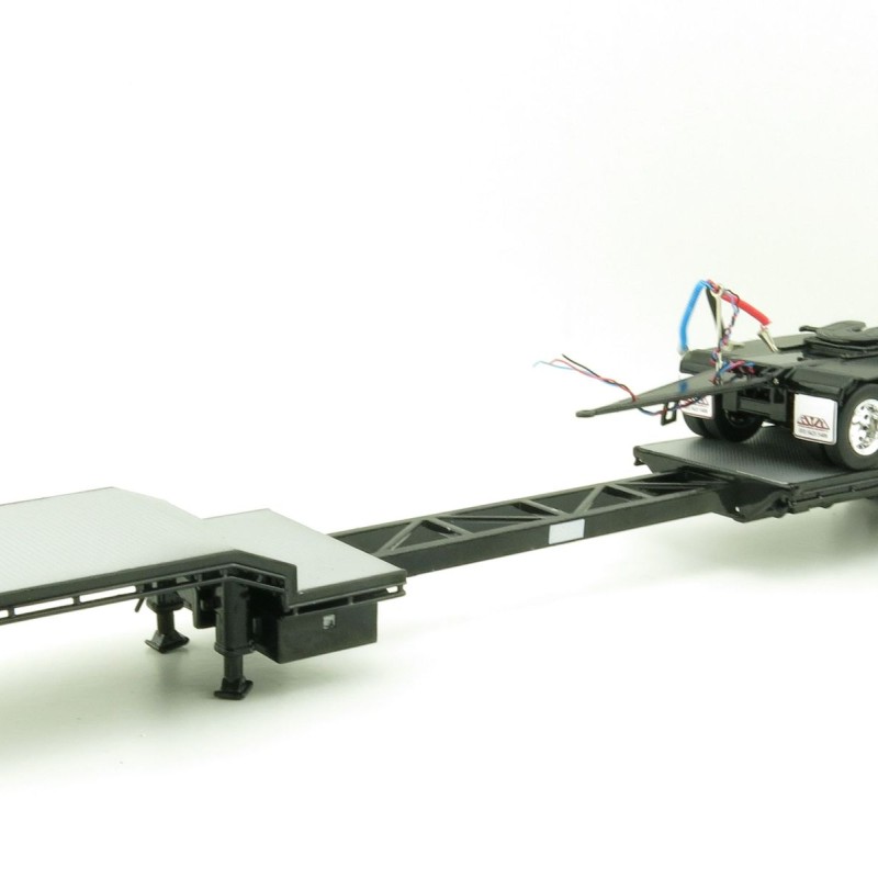 Iconic Replicas - Custom Transport Equipment CTE 45' Extendable Drop Deck Trailer with 3axle Dolly Black - Scale 1:50