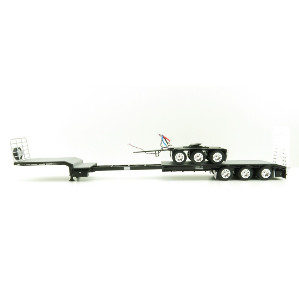 Iconic Replicas - Custom Transport Equipment CTE 45' Extendable Drop Deck Trailer with 3axle Dolly Black - Scale 1:50