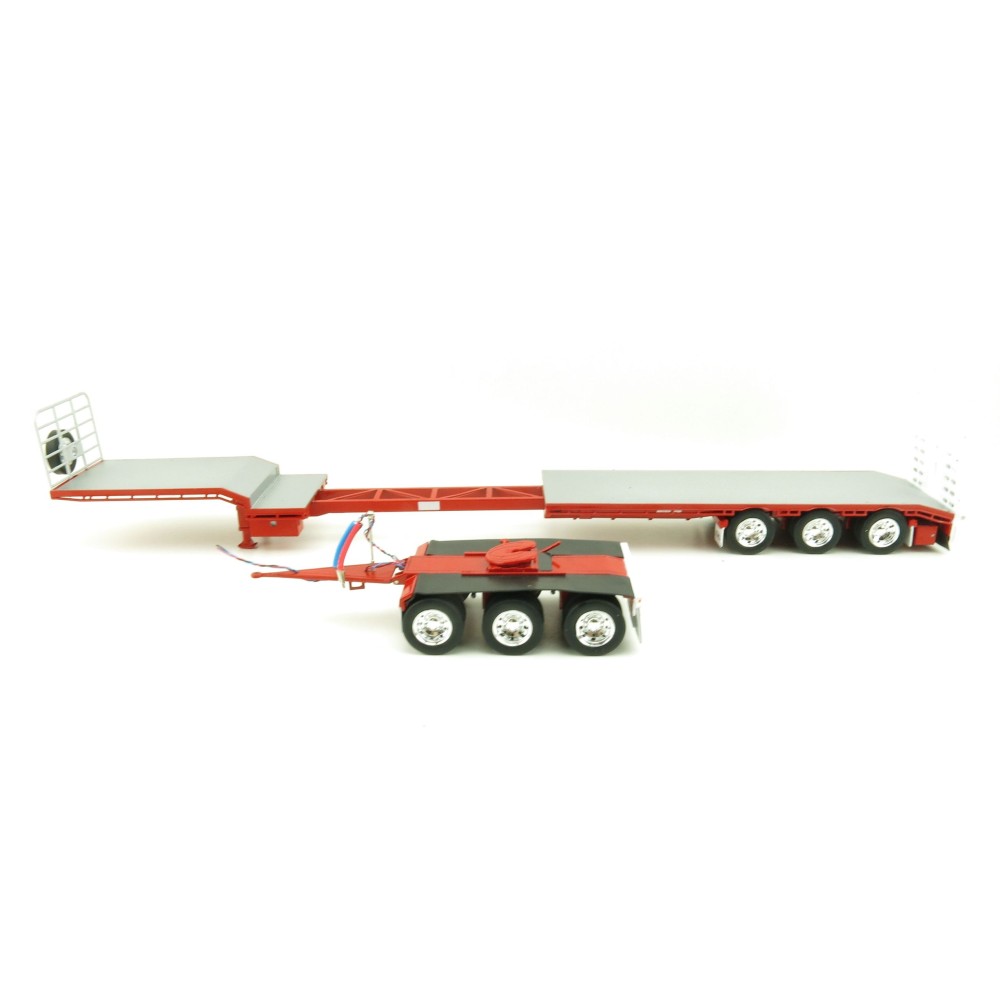 Iconic Replicas - Custom Transport Equipment CTE 45' Extendable Drop Deck Trailer with 3axle Dolly Red - Scale 1:50