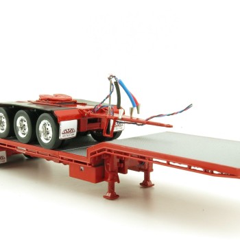 Iconic Replicas - Custom Transport Equipment CTE 45' Extendable Drop Deck Trailer with 3axle Dolly Red - Scale 1:50