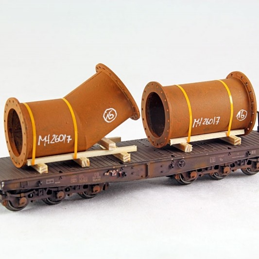 Ladegueter Bauer H01306 - 2x Flange Pipes Fittings on Transport Frame - Scale 1:87 1:50