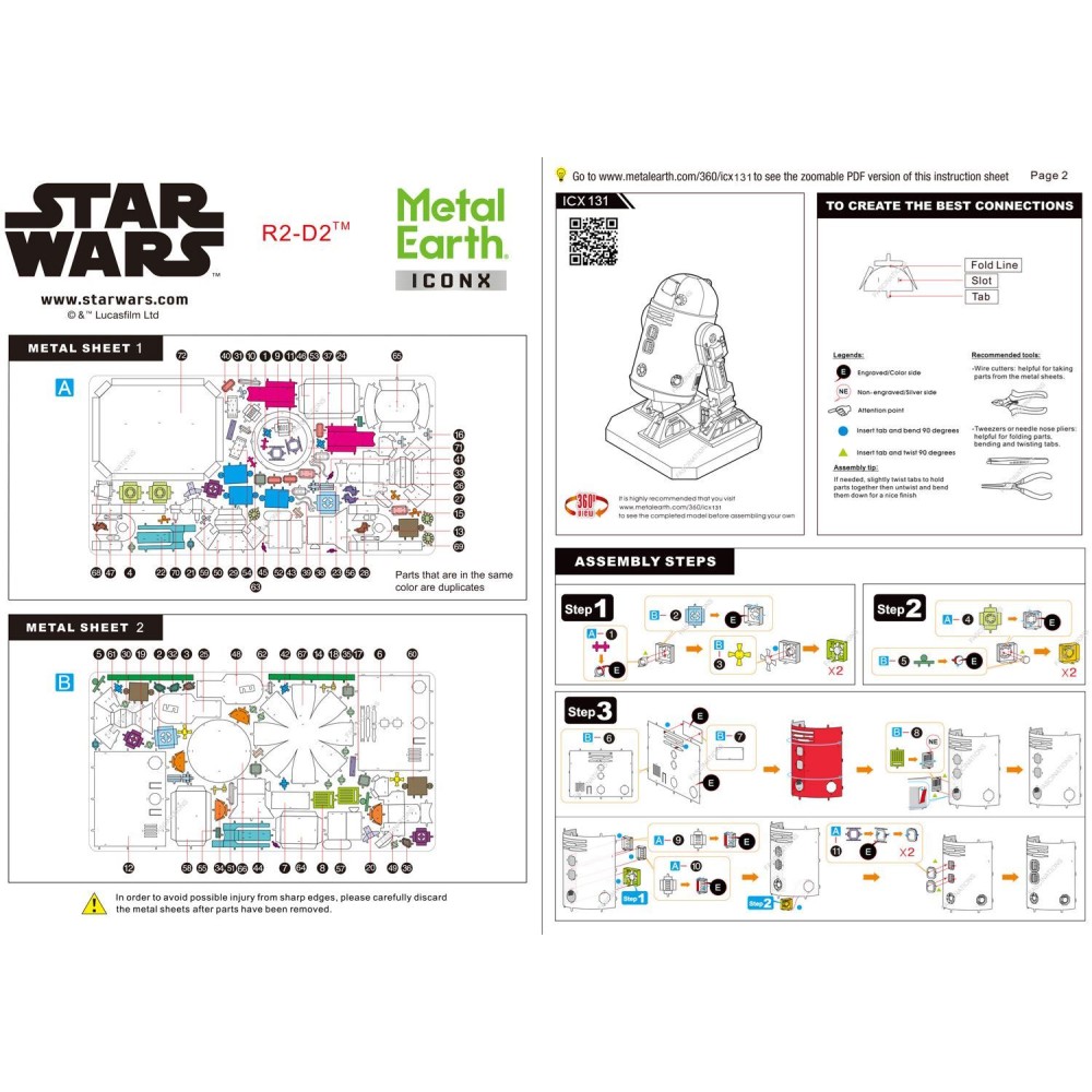 Metal Earth 3D ICONX Laser Cut DIY Model KIT - R2-D2 Droid Premium Series - Star Wars