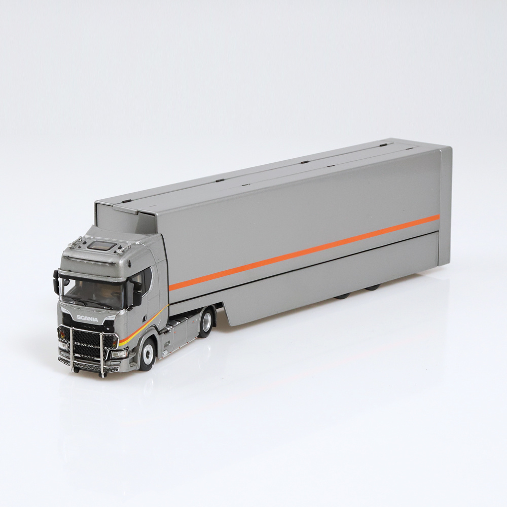 NZG 1065/55 Scania V8 730S 4x2 Truck with Race Car Transporter Grey Metallic New 2023 - Scale 1:64