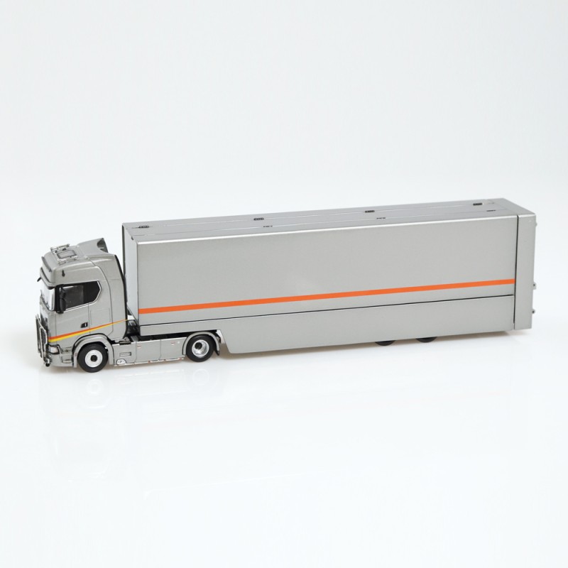 NZG 1065/55 Scania V8 730S 4x2 Truck with Race Car Transporter Grey Metallic New 2023 - Scale 1:64