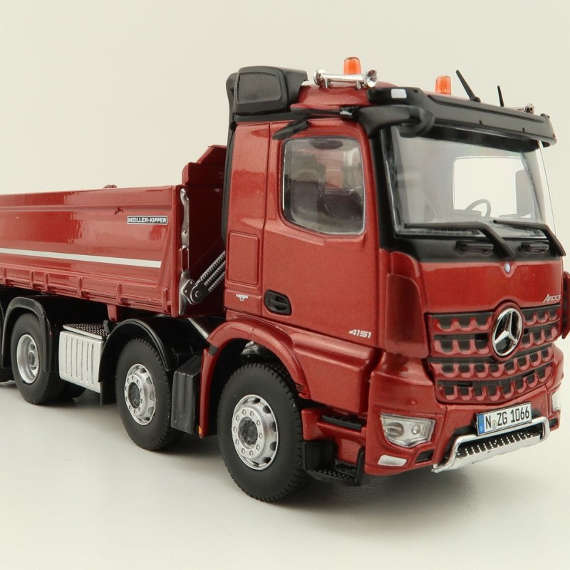 NZG 1066/10 Mercedes Benz AROCS 8x4 Meiller Dump Truck Red Metallic - Scale 1:50