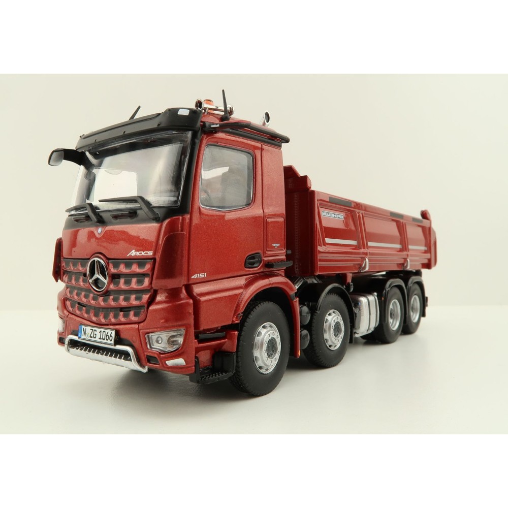 NZG 1066/10 Mercedes Benz AROCS 8x4 Meiller Dump Truck Red Metallic - Scale 1:50