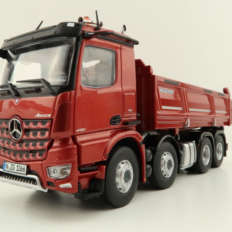 NZG 1066/10 Mercedes Benz AROCS 8x4 Meiller Dump Truck Red Metallic - Scale 1:50