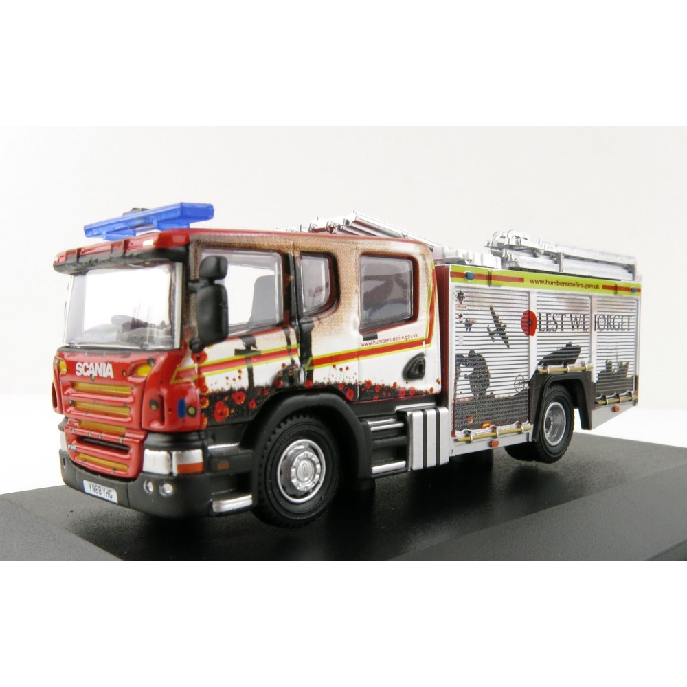 OXFORD 76SFE011 Scania RHD Humberside Fire and Rescue Pump Ladder -  Lest we forget - 1:76 Scale