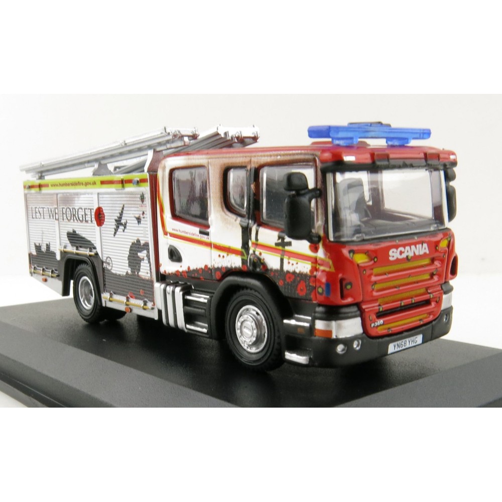 OXFORD 76SFE011 Scania RHD Humberside Fire and Rescue Pump Ladder -  Lest we forget - 1:76 Scale