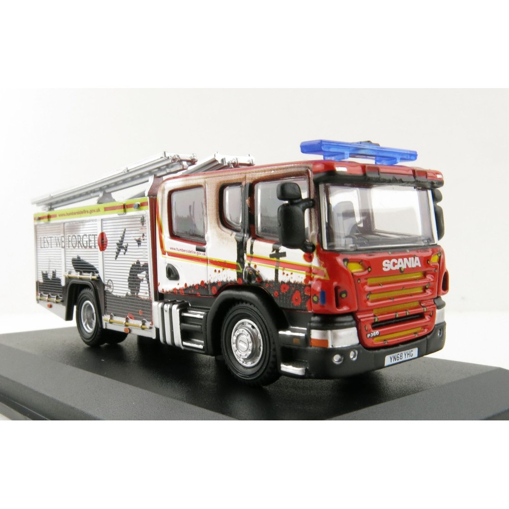 OXFORD 76SFE011 Scania RHD Humberside Fire and Rescue Pump Ladder -  Lest we forget - 1:76 Scale