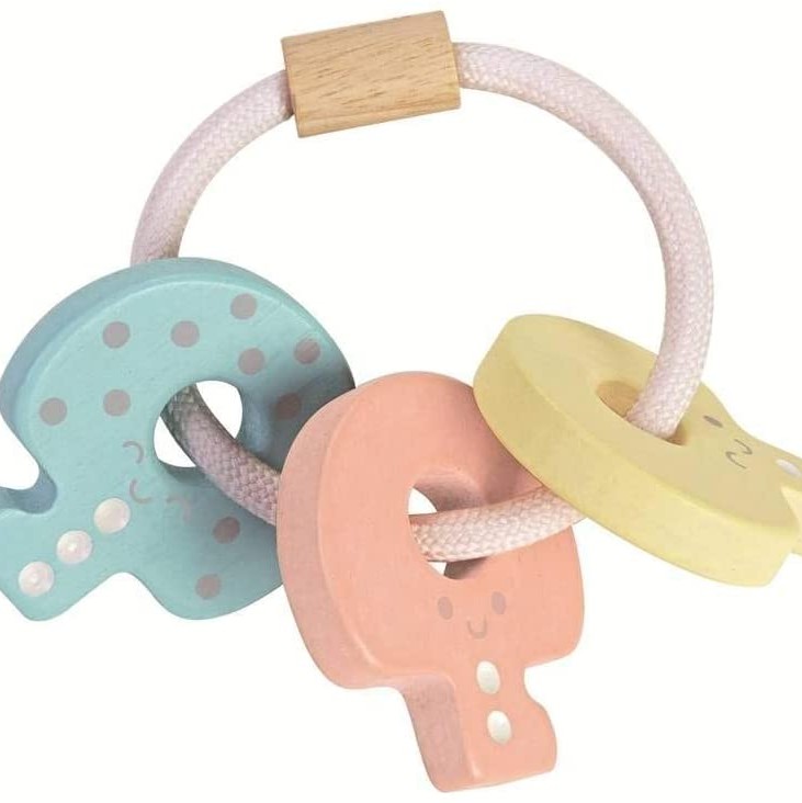 Plan Toys 5251 - Wooden Baby Key Rattle Pastel