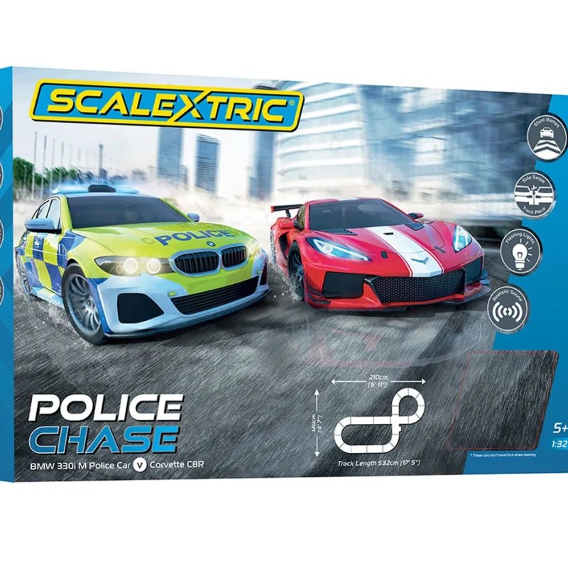 Scalextric C1433 Police Chase Slot Car Racing Set BMW 330i Police Car Vs Corvette C8R 1:32